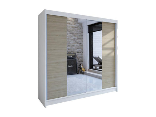 Wardrobe 138 White - Oak 215x180x58cm Sliding Wardrobe Doors VURD64410