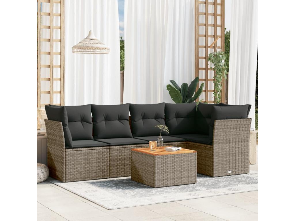 6-piece garden furniture set with grey resin wicker cushions YHGI36553