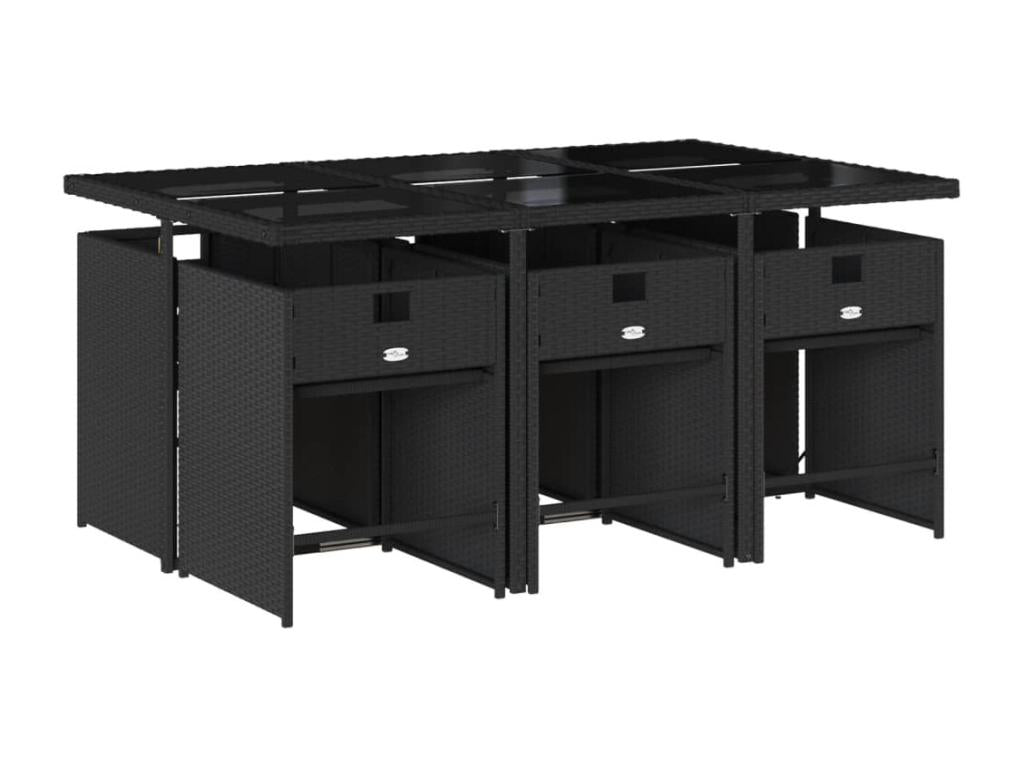 7-Piece Garden Dining Set with Cushions, Black Wicker Resin XMFR47503