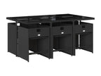 7-Piece Garden Dining Set with Cushions, Black Wicker Resin XMFR47503