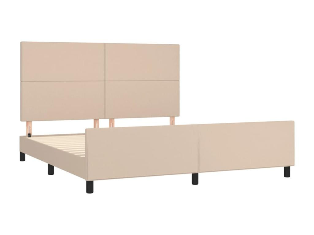 Cappuccino bed frame with headboard, 160x200 cm, faux leather, FEEC00945