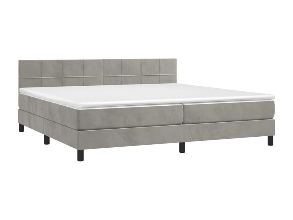 Upholstered bed base with mattress and LED light, light grey, 200x200 cm, velvet, JPWA58368