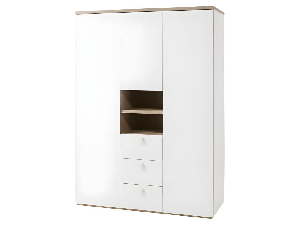 3-door, 3-drawer, 2-niche wardrobe in white lacquered wood finish - Boisona NCOV12904