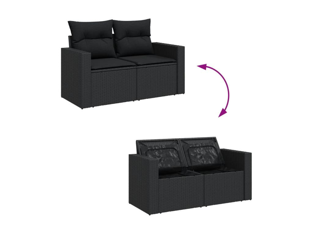 12-piece garden furniture set with cushions, black woven resin, PSGO24299