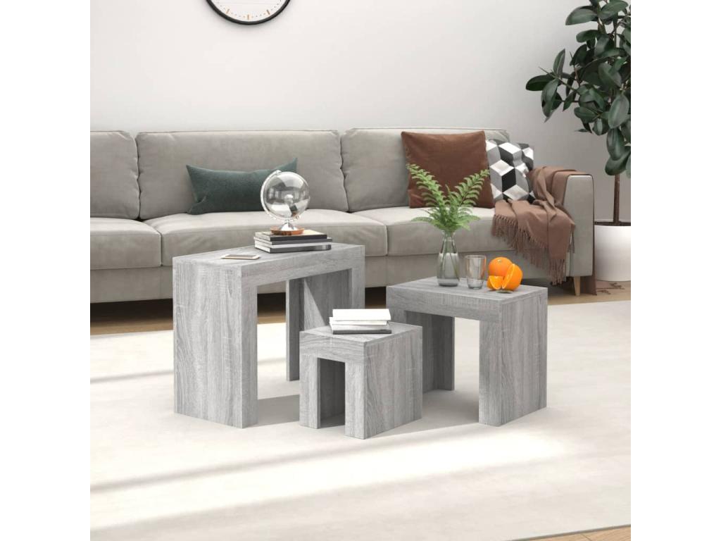 Boisona nesting coffee tables, 3 pieces, grey engineered wood, JUMW85885