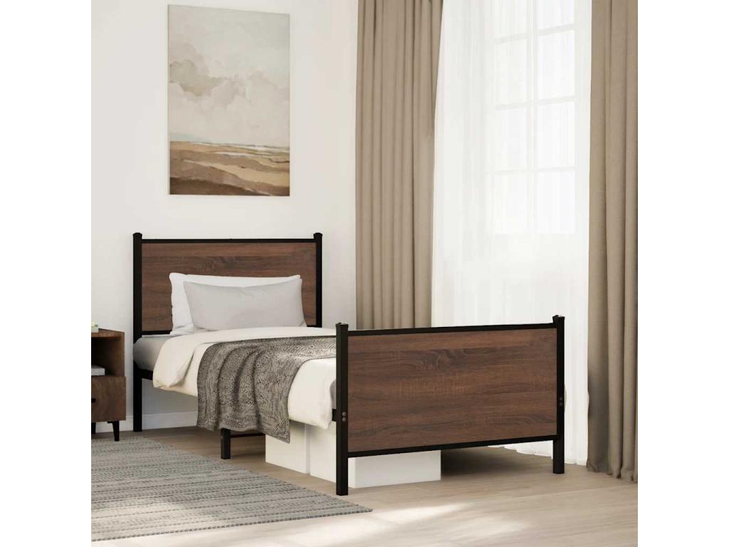 Metal bed frame without mattress, brown oak, 80x200 cm, BGEI15060