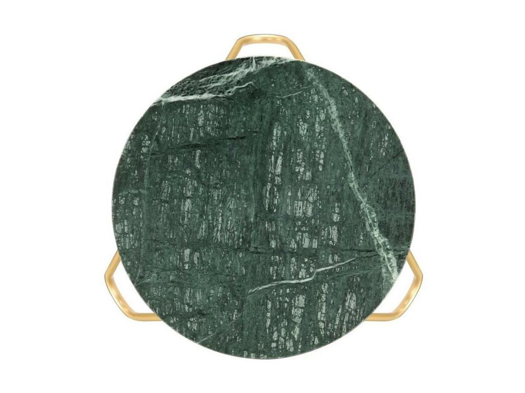 Boisona side table with green marble effect and gold metal legs, 40cm diameter, GKRN57124