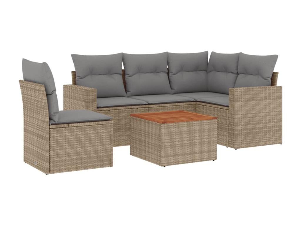Boisona 6-piece garden furniture set with cushions, beige woven resin KLVI92053