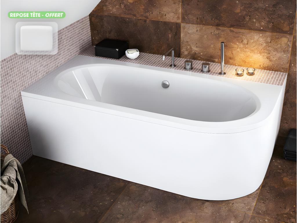Corner bathtub - with white apron and free headrest - Boisona - 150x75 cm - Left FDWL48383