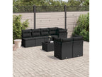 8-piece garden furniture set with cushions, black woven resin PUYK94806