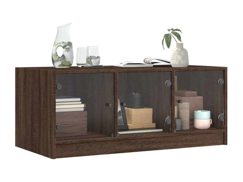 Coffee table with glass doors in brown oak, 102x50x42 cm XFBD69947