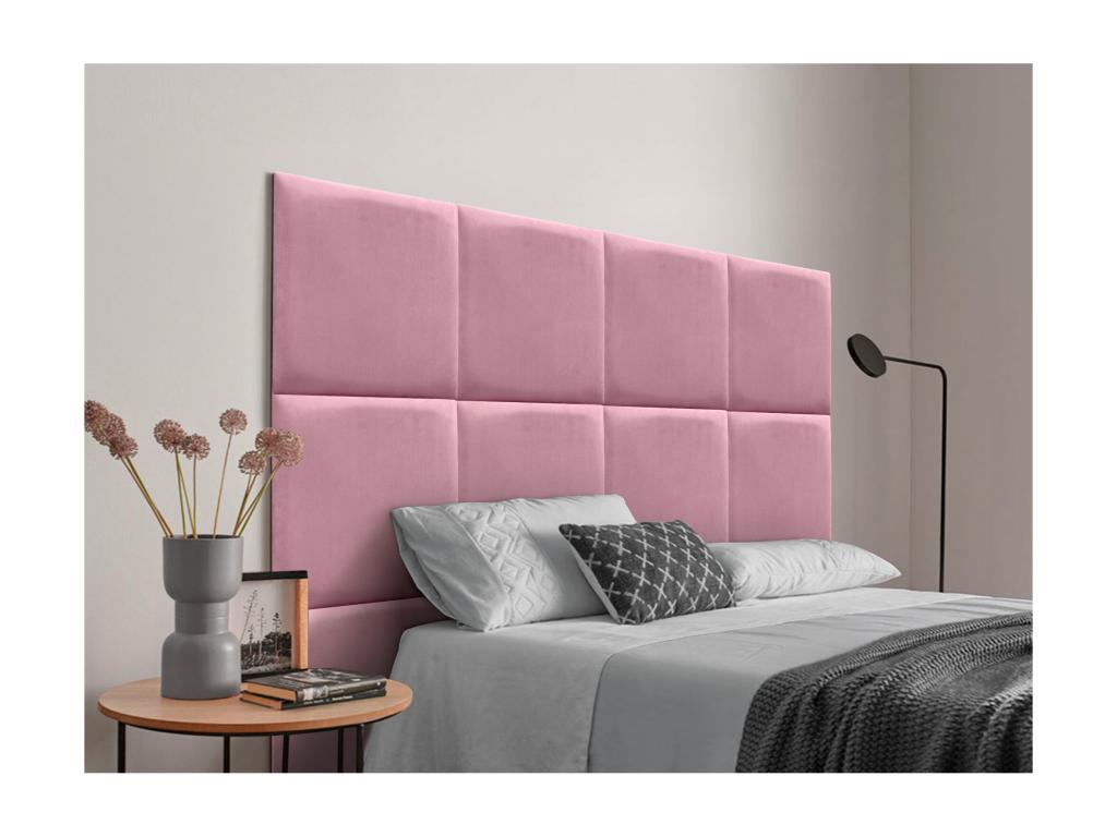 Boisona Upholstered Headboard in Quality Velvet, Boisona Interior composed of interchangeable self-adhesive panels for bedroom, pink, 220 cm WKKF10154