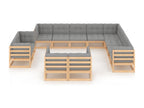 12-piece garden furniture set with cushions, solid pine wood, NUQX13145