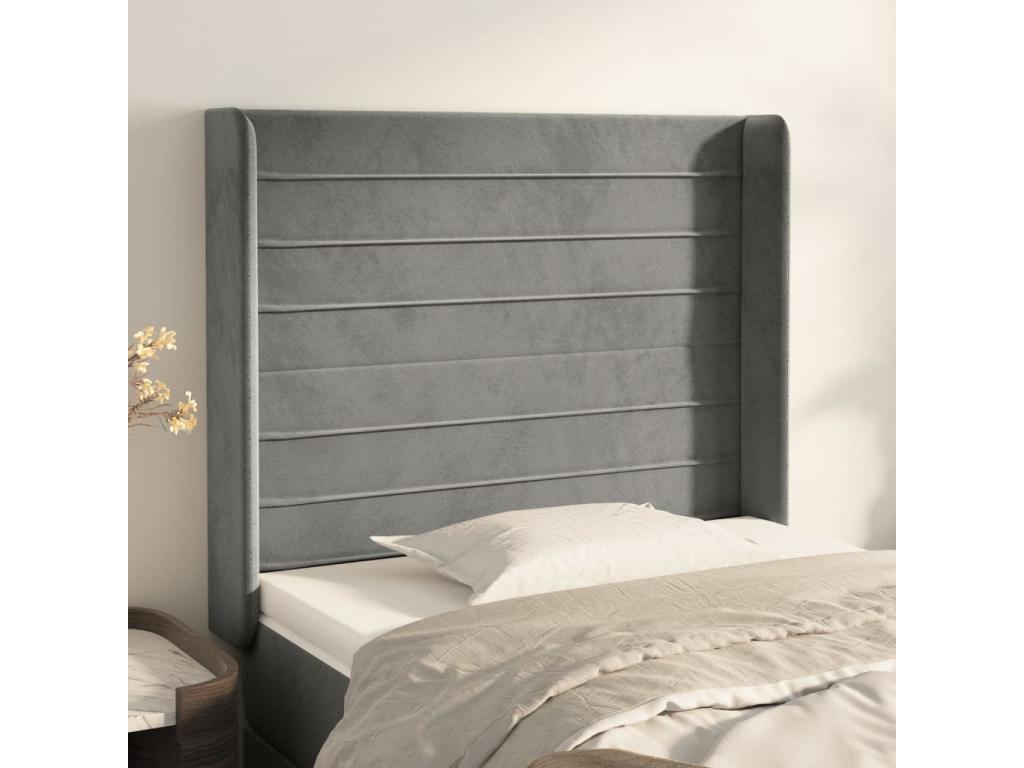 Headboard with wings, light grey, 103x16x118-128 cm, velvet, LVRT11203