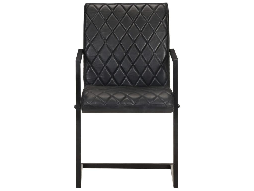 Cantilever dining chairs, 2 pcs, Black Genuine Leather, 2 MQXB07290