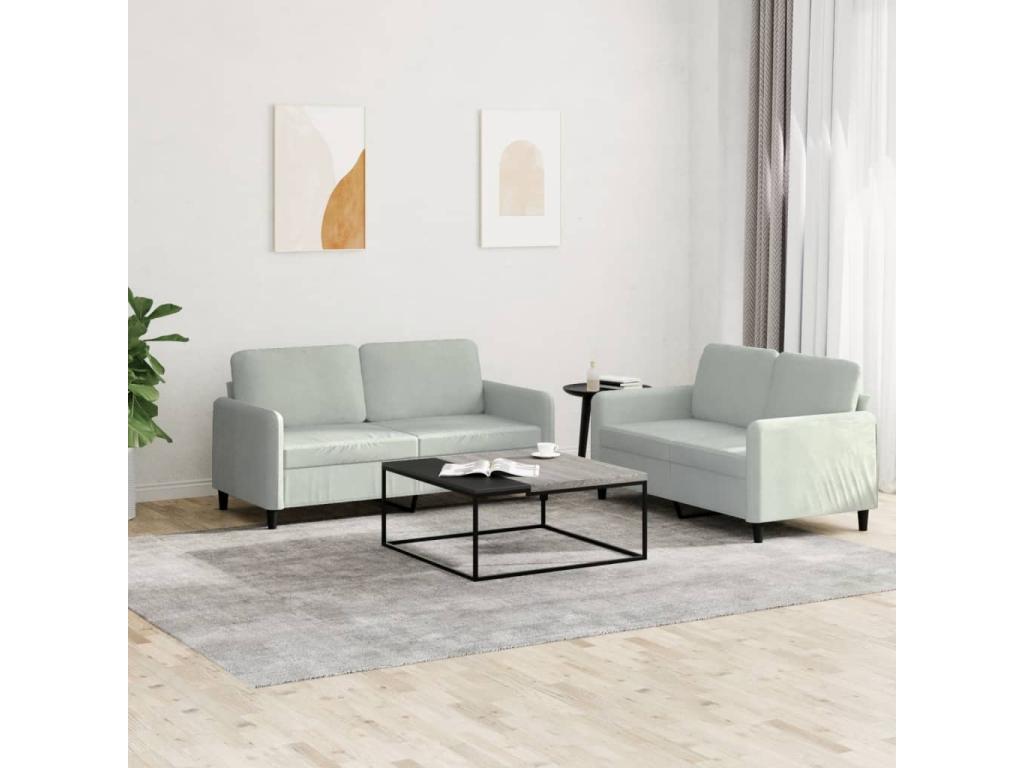 2-piece light grey velvet sofa set JSRP41426