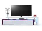 High Gloss White TV Stand with Blackberry Trim and RGB LED Lighting, WxHxD 227x52x35 cm, IDVQ01447