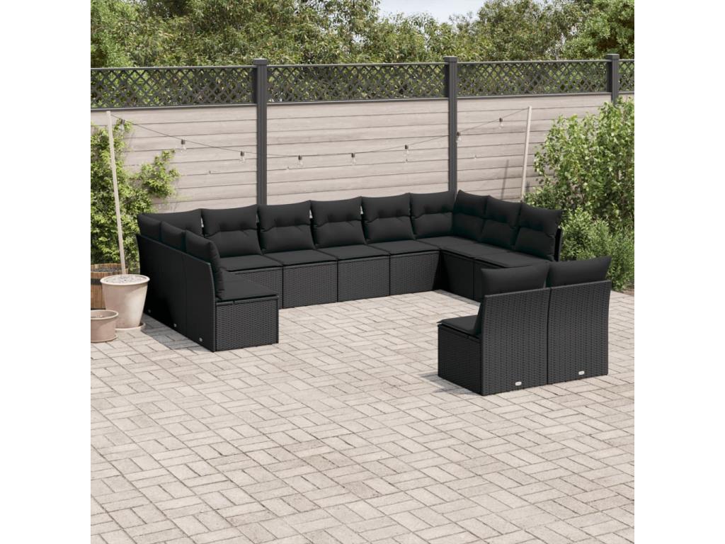 12-piece garden furniture set with cushions, black resin wicker YUBW03991