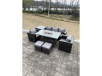 7-Seater Rattan Garden Furniture Set with Gas Fire Pit Table, Sofa, 2 Chairs, 2 Stools, Side Table, Boisona Dark Grey HSGI05003