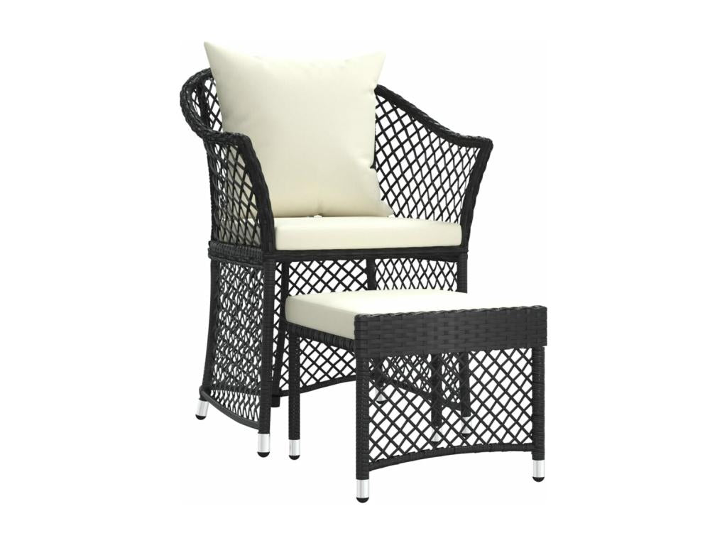 2-piece garden furniture set with cushions, black woven resin, YPUJ41346