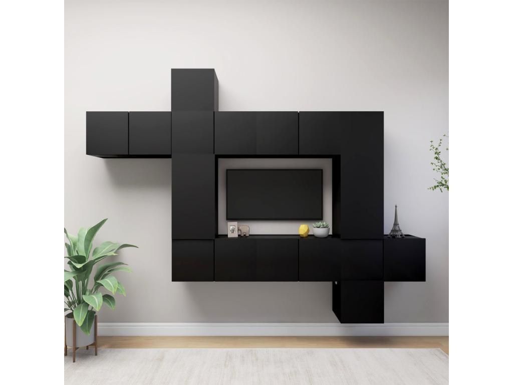 10-Piece TV Stand Set, Black Chipboard SYWI08139