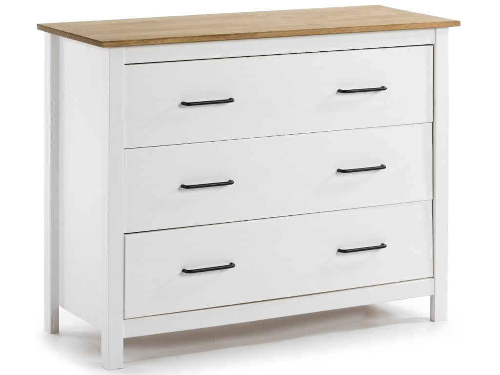 Chest of drawers in solid pine with white waxed finish and oak storage unit - Length 100 x Depth 40 x Height 80 cm EFIW27186