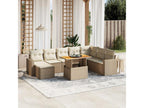 9-piece garden furniture set with cushions, beige woven resin EJGT58805