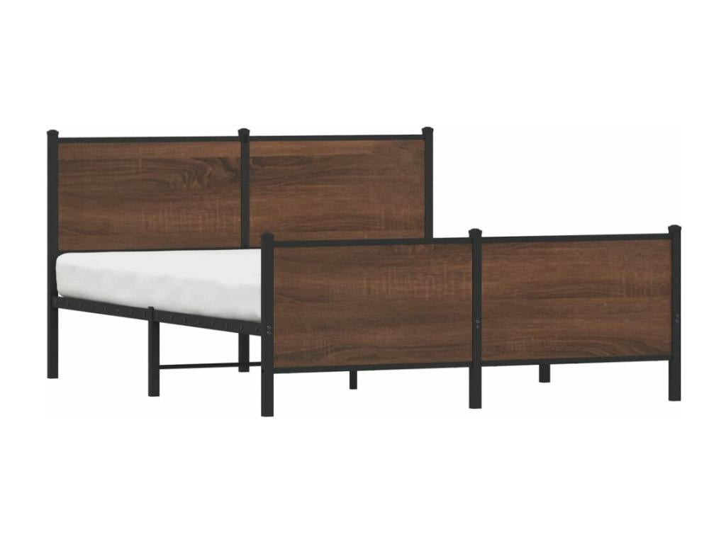 Metal bed frame without mattress, brown oak, 150x200 cm, MDBY75084