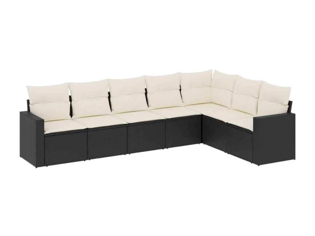 7-piece garden furniture set with cushions, black resin wicker MHCW71520