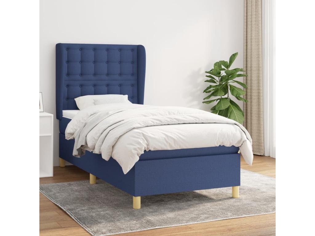Upholstered bed base with mattress, blue, 80x200 cm, fabric, IWKP58782