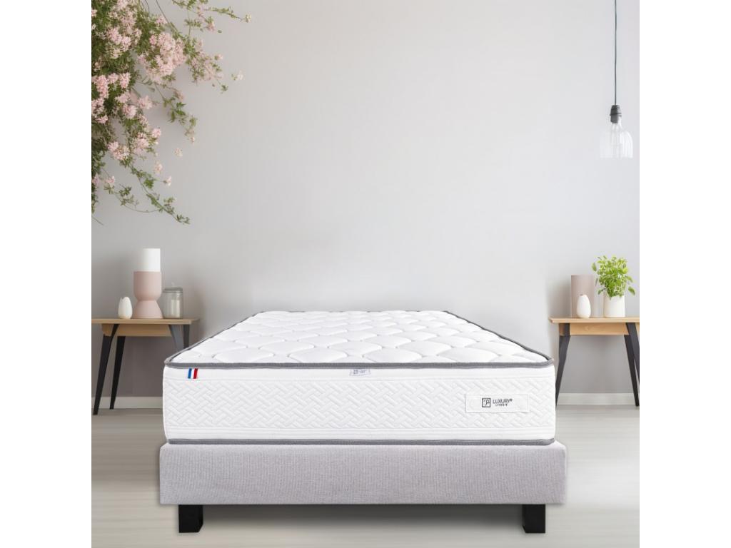 Set of 20cm grey bed base and 20cm Boisona mattress, high-density firm foam, summer/winter side, 160x200cm IBID29099