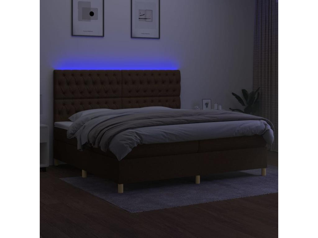Boisona bed base with mattress and LED light, dark brown, 200x200 cm, ZTQG02743