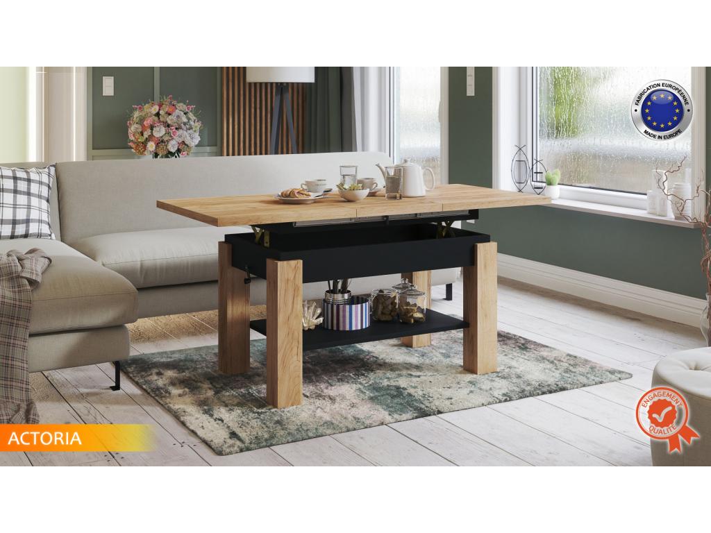 Boisona Black Wooden Coffee Table, Lift-Top and Extendable Up to 150 cm, OBTE47454