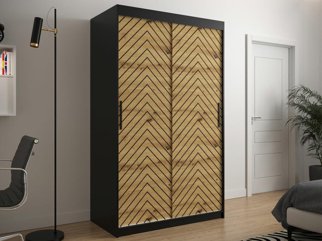 Boisona 308 Oak Wardrobe - Black 200x120x62cm Sliding Wardrobe Doors JHNR81233