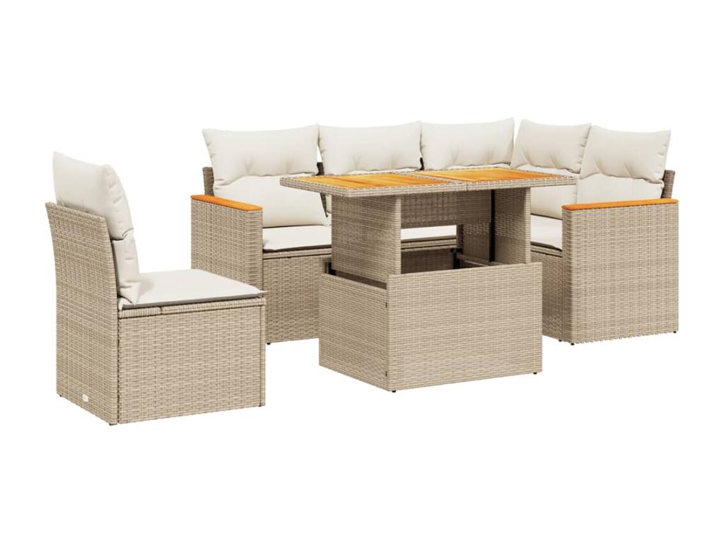 Garden furniture set with cushions, 6 pieces, beige woven resin XGYP03909