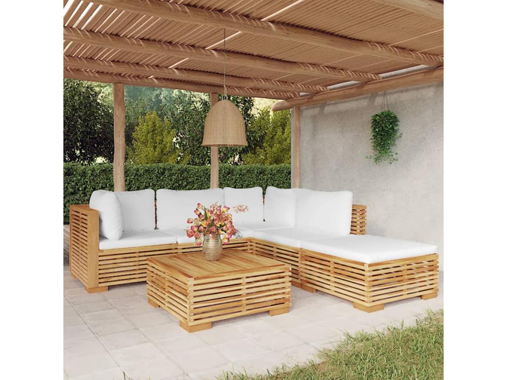 6-piece garden furniture set with cushions, solid teak wood QAPY41883