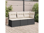 Garden sofa with cushions, 3-seater, black woven resin, FSRT85683