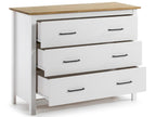Chest of drawers in solid pine with white waxed finish and oak storage unit - Length 100 x Depth 40 x Height 80 cm EFIW27186