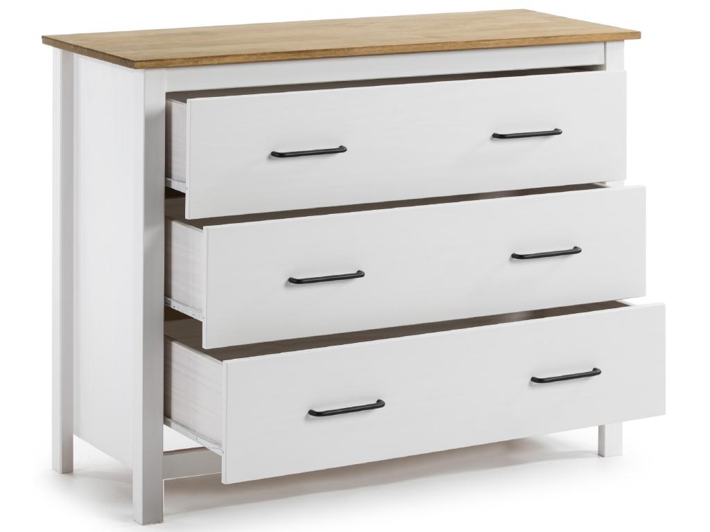 Chest of drawers in solid pine with white waxed finish and oak storage unit - Length 100 x Depth 40 x Height 80 cm EFIW27186
