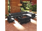 11-piece garden furniture set with cushions, black, solid pine wood KJXI35167