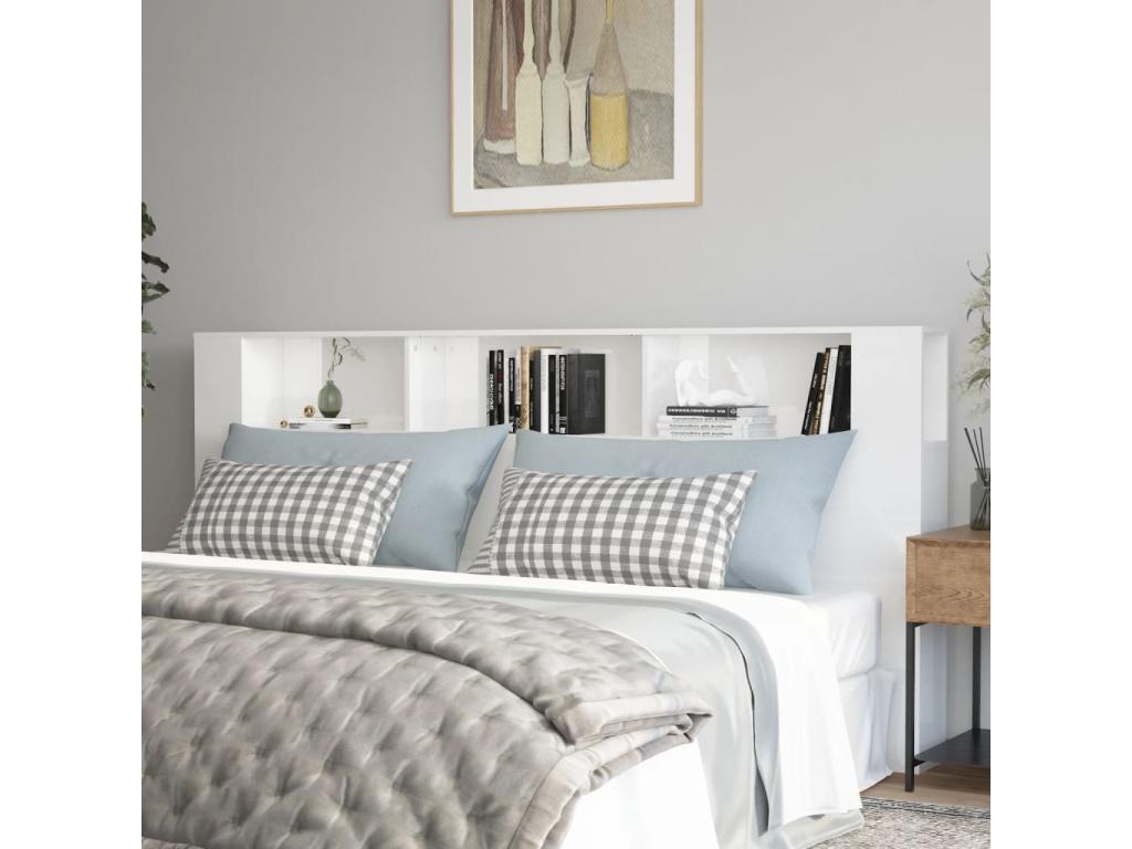 High-gloss white headboard cabinet 220x18.5x104.5 cm LXCZ51594