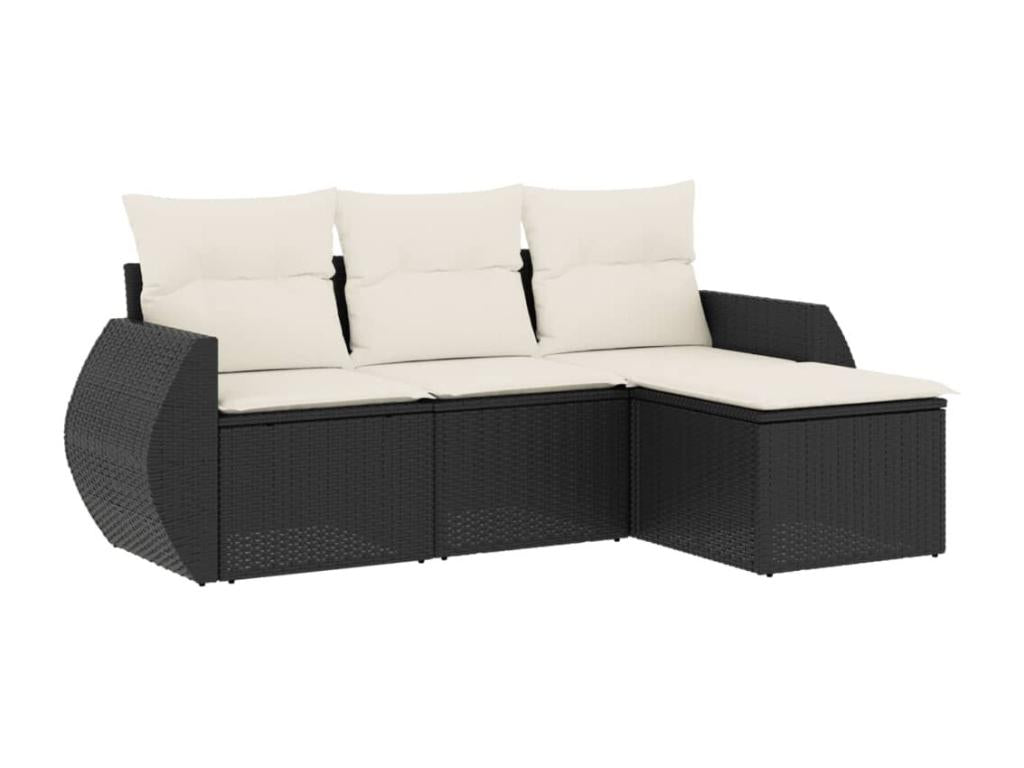 4-piece garden furniture set with cushions, black woven resin CFRS23166