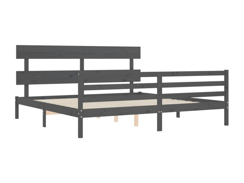 Bed frame with grey headboard 200x200 solid wood RJEW21494