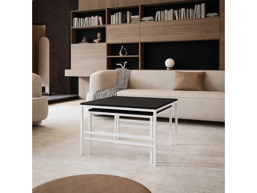 2-in-1 nesting coffee table fi70/fi60 Matte black with white frame EMOX68452