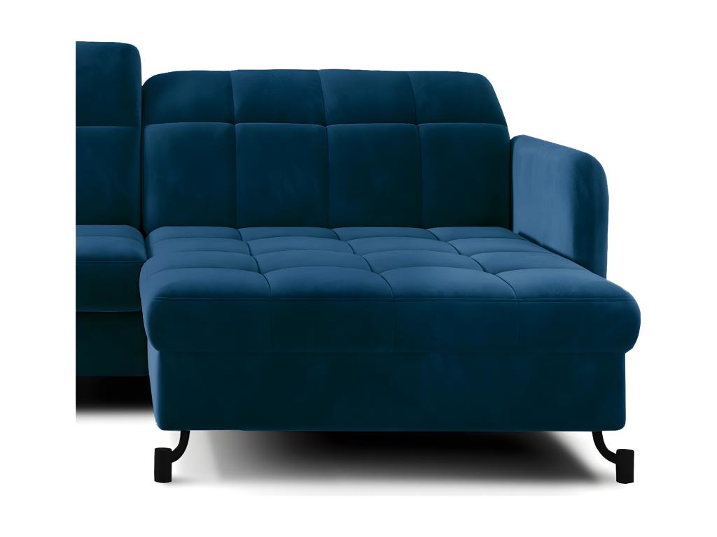 Right-hand corner sofa bed with adjustable headrests, quilted blue velvet, Boisona 225cm DKZT16445