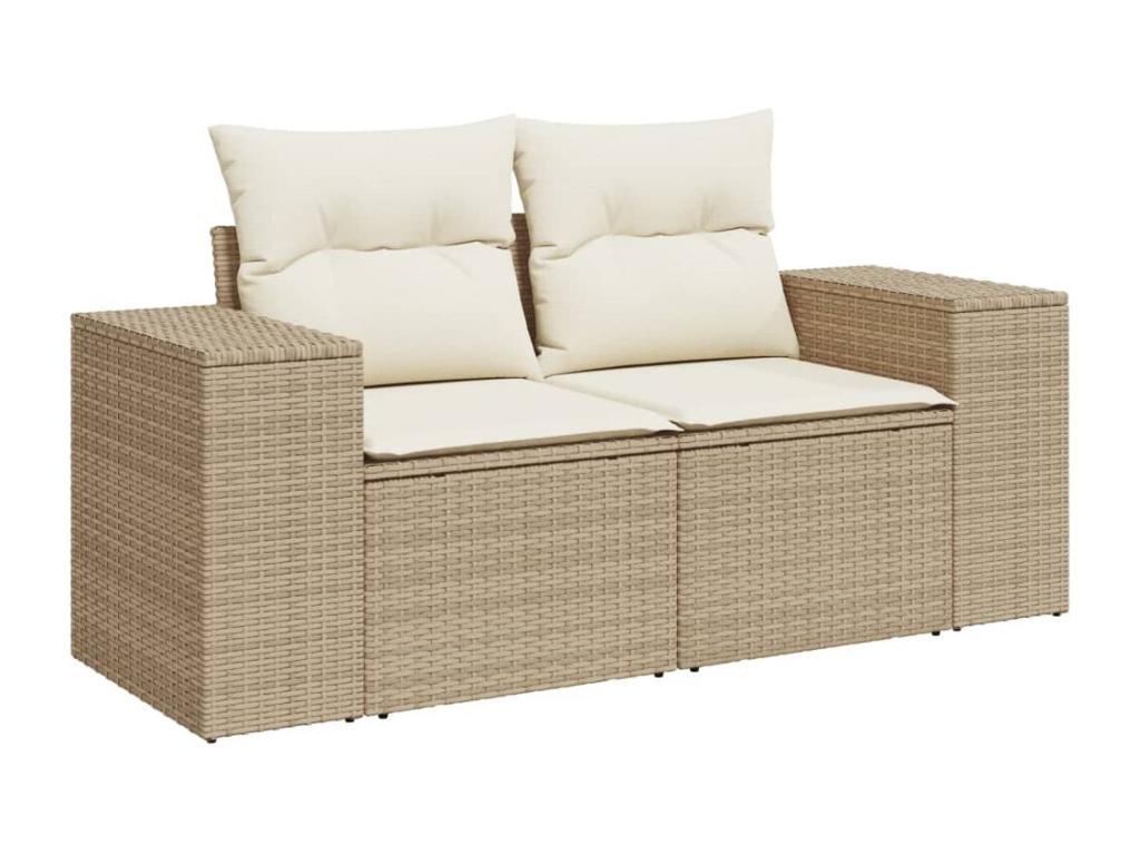 Garden furniture set with cushions, 8 pieces, beige woven resin, RAPE51995