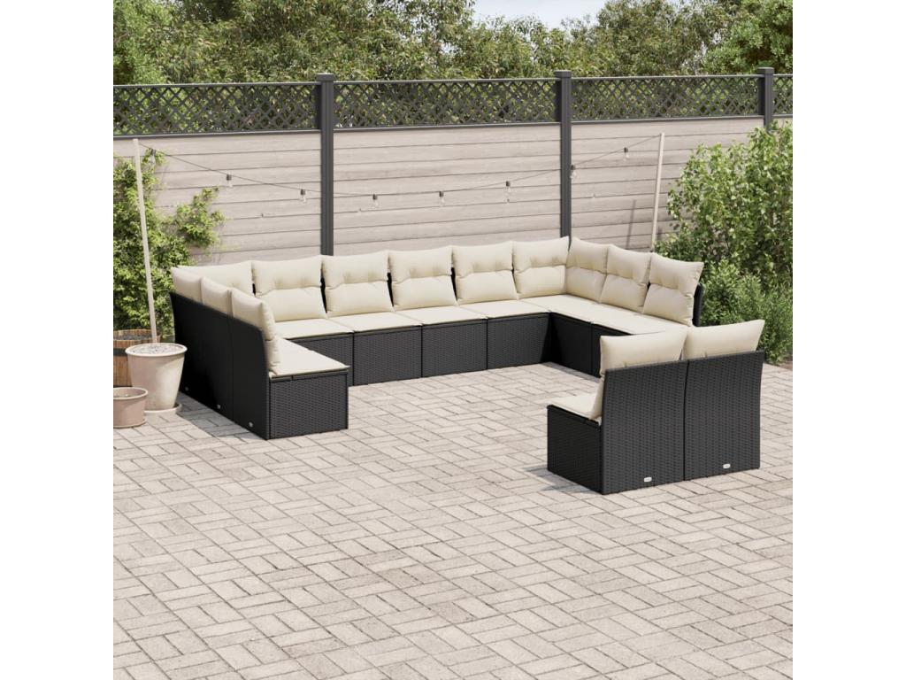 12-piece garden furniture set with cushions, black woven resin ZGHY37667