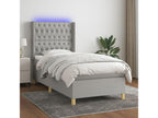 Upholstered bed base with mattress and LED light, light grey, 90x200 cm, fabric AKXQ82041