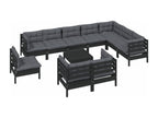 11-piece garden furniture set with cushions, black, solid pine wood KJXI35167