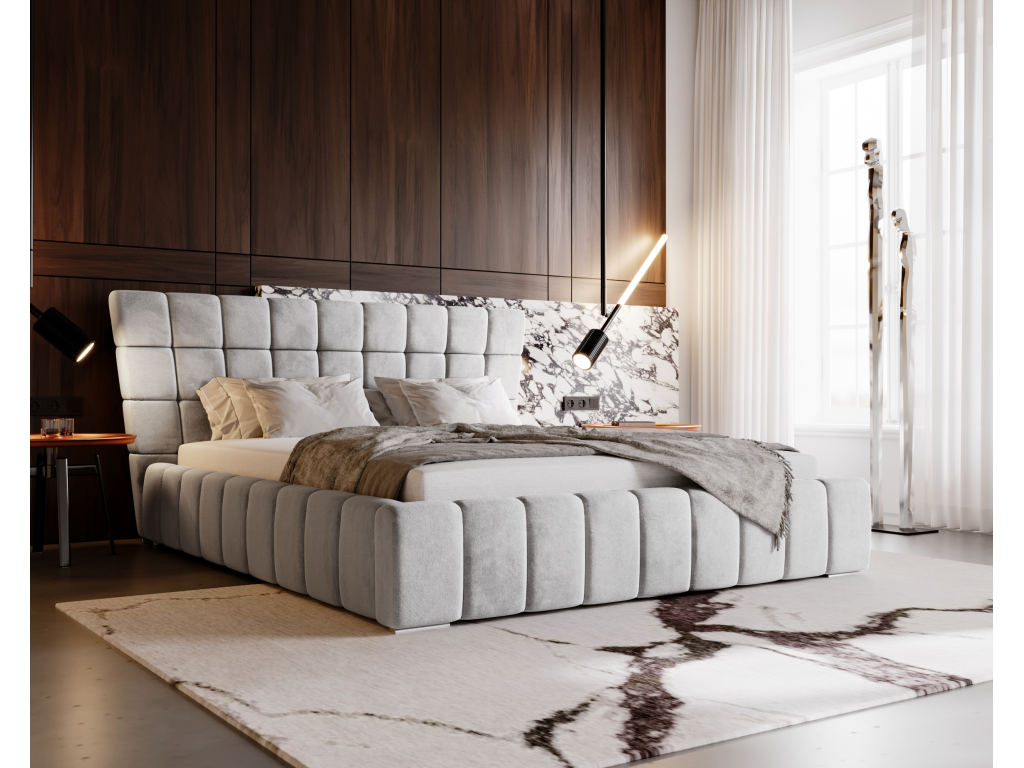 Upholstered bed with storage - 160x200 - double bed - velvet - light grey - Paris CGVU53368